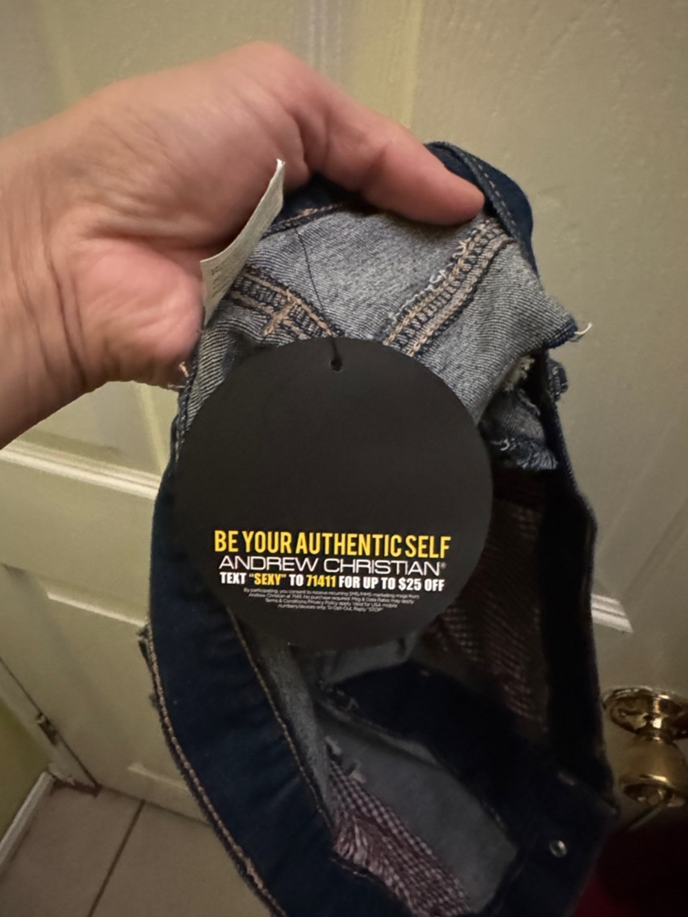 NWT Andrew Christian Dark Blue 2” Distressed Denim Jeans size 32 - Picture 5 of 6
